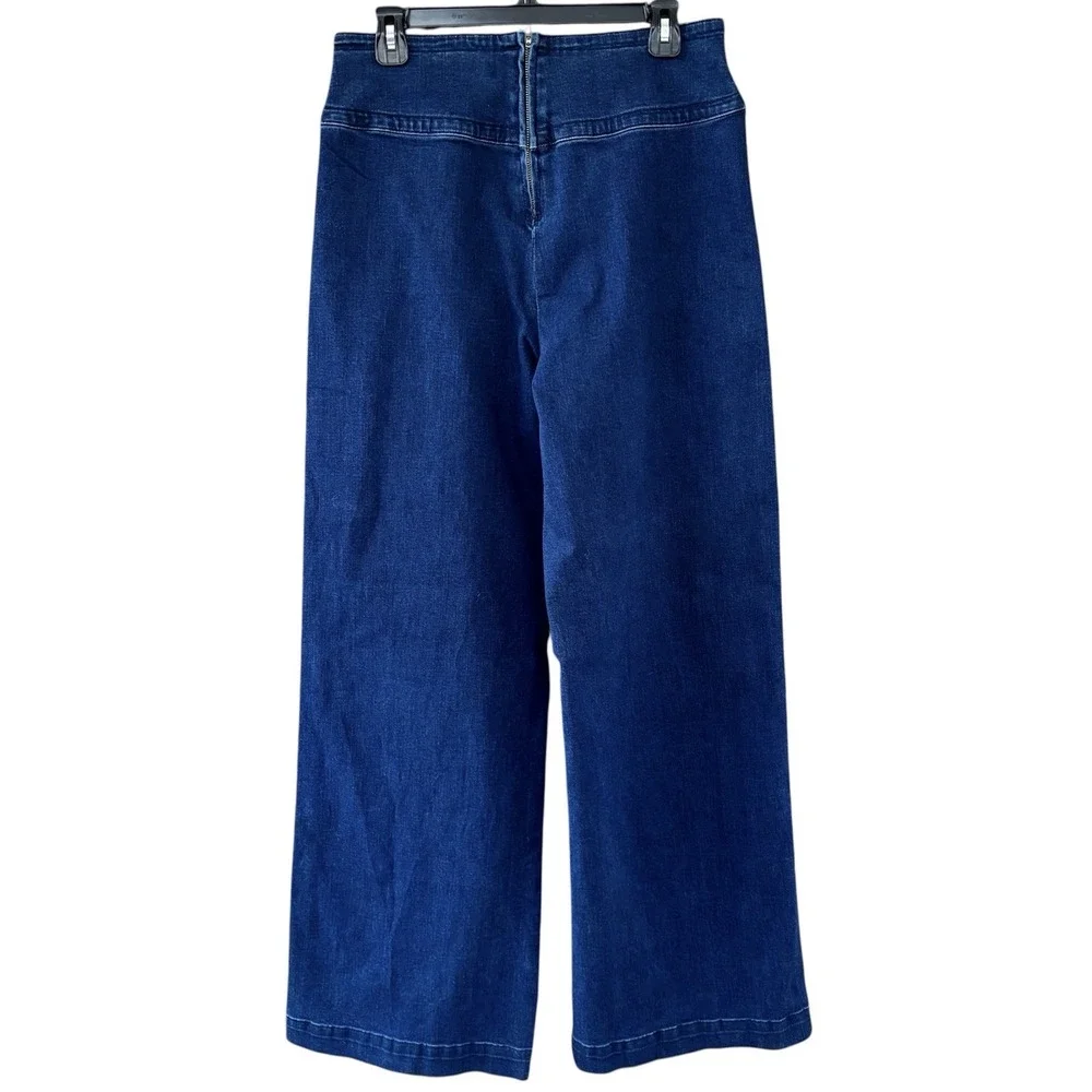 Mod Cloth Wide Leg Dark‎ Wash Jeans Back Zip High Rise Womens 12 Hippie Retro